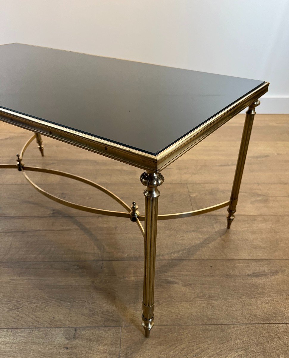 Rectangular Brass Coffee Table With Black Lacquered Glass Top. French Work By Maison Jansen. Ci-photo-7