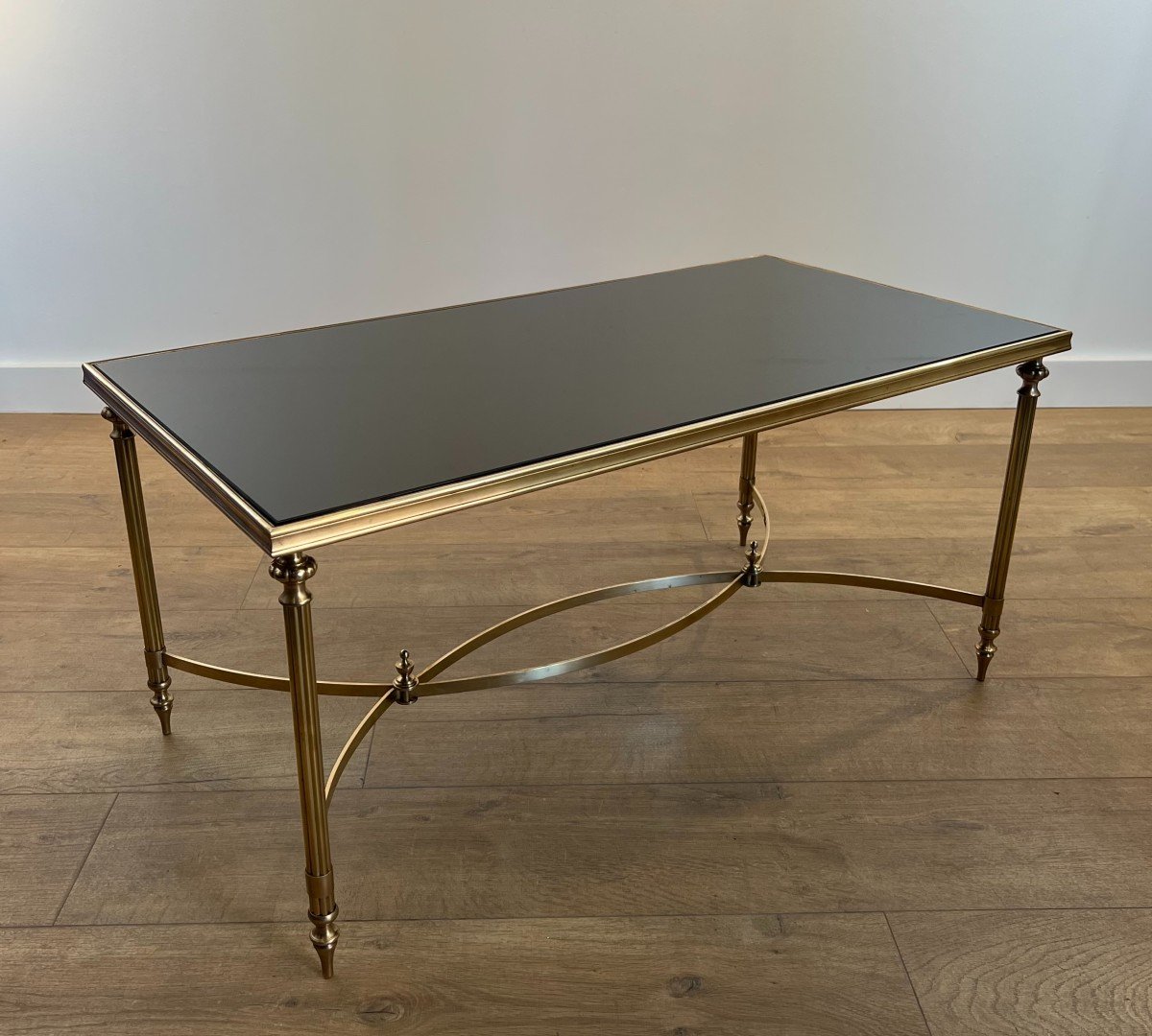 Rectangular Brass Coffee Table With Black Lacquered Glass Top. French Work By Maison Jansen. Ci