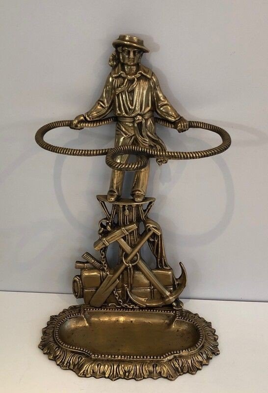 Rare Bronze Umbrella Stand Showing A Sailor. French. Circa 1900-photo-2