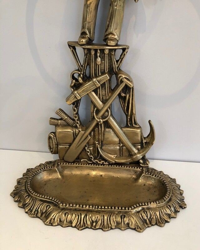 Rare Bronze Umbrella Stand Showing A Sailor. French. Circa 1900-photo-3