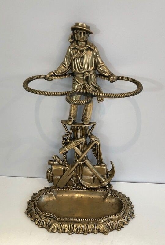 Rare Bronze Umbrella Stand Showing A Sailor. French. Circa 1900-photo-5