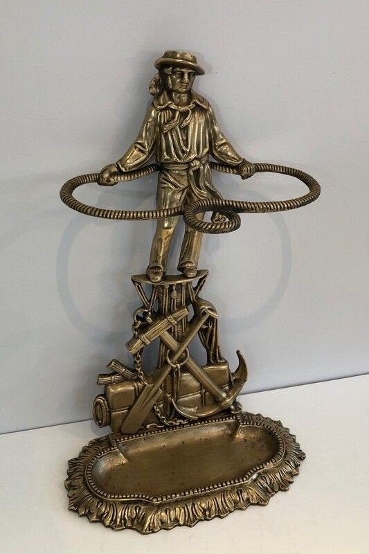 Rare Bronze Umbrella Stand Showing A Sailor. French. Circa 1900