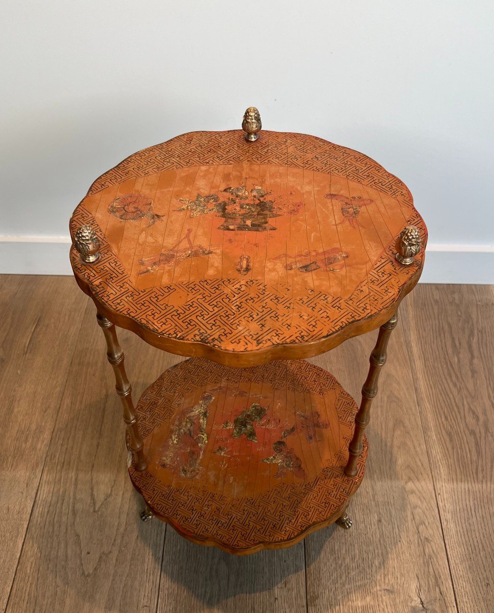 Neoclassical Style Pedestal Table In Faux Bamboo Bronze And Chinese Lacquer Top.-photo-3