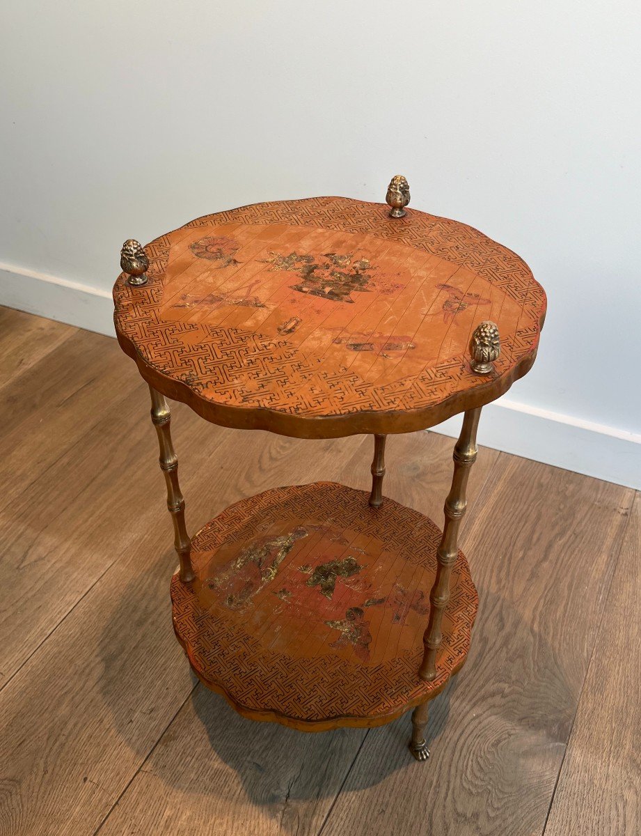 Neoclassical Style Pedestal Table In Faux Bamboo Bronze And Chinese Lacquer Top.-photo-4