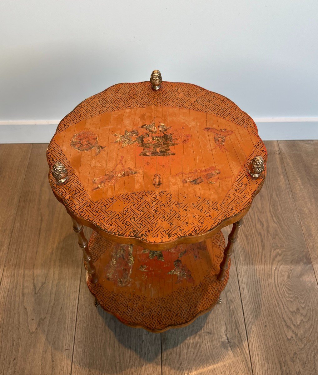 Neoclassical Style Pedestal Table In Faux Bamboo Bronze And Chinese Lacquer Top.-photo-1