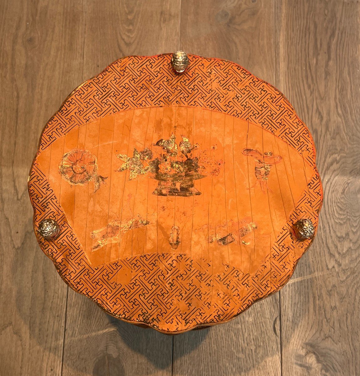 Neoclassical Style Pedestal Table In Faux Bamboo Bronze And Chinese Lacquer Top.-photo-2