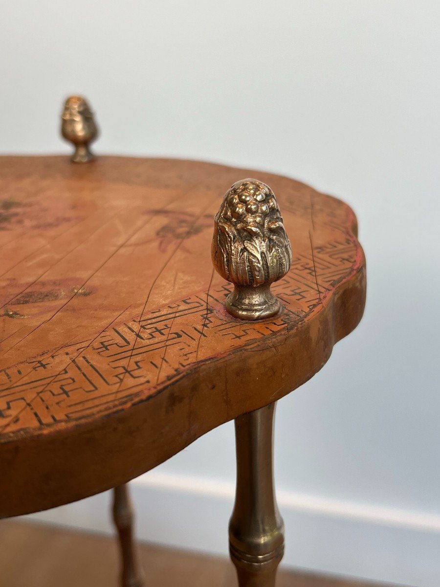 Neoclassical Style Pedestal Table In Faux Bamboo Bronze And Chinese Lacquer Top.-photo-3