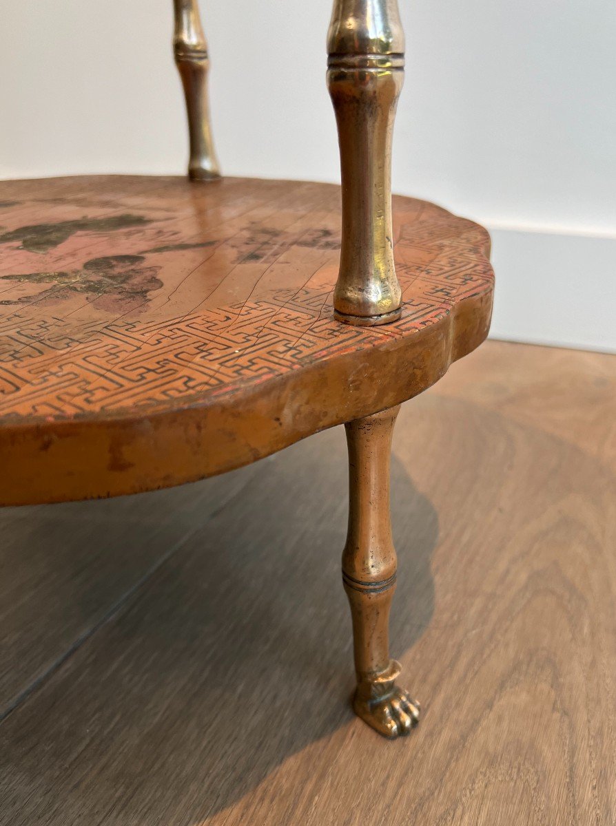 Neoclassical Style Pedestal Table In Faux Bamboo Bronze And Chinese Lacquer Top.-photo-6