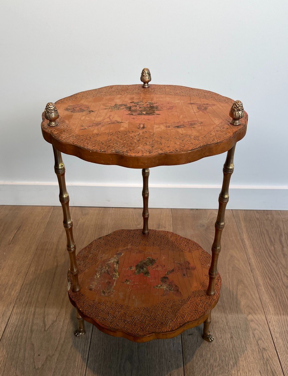 Neoclassical Style Pedestal Table In Faux Bamboo Bronze And Chinese Lacquer Top.-photo-7