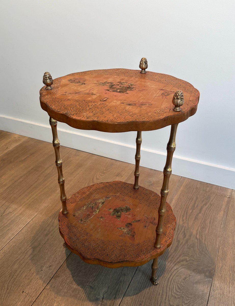 Neoclassical Style Pedestal Table In Faux Bamboo Bronze And Chinese Lacquer Top.-photo-8