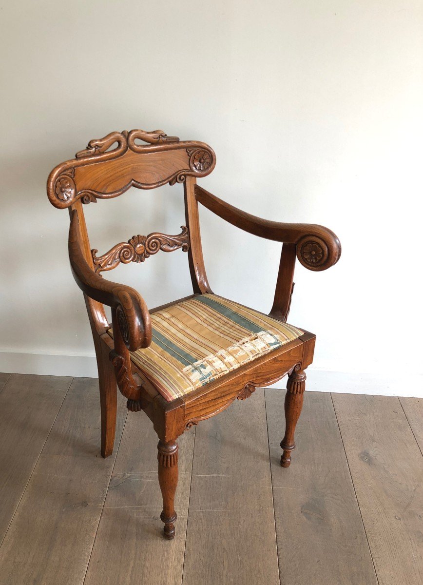 Mahogany Office Armchair With Swan Neck Decorations. English Regency Period. Circa 1830