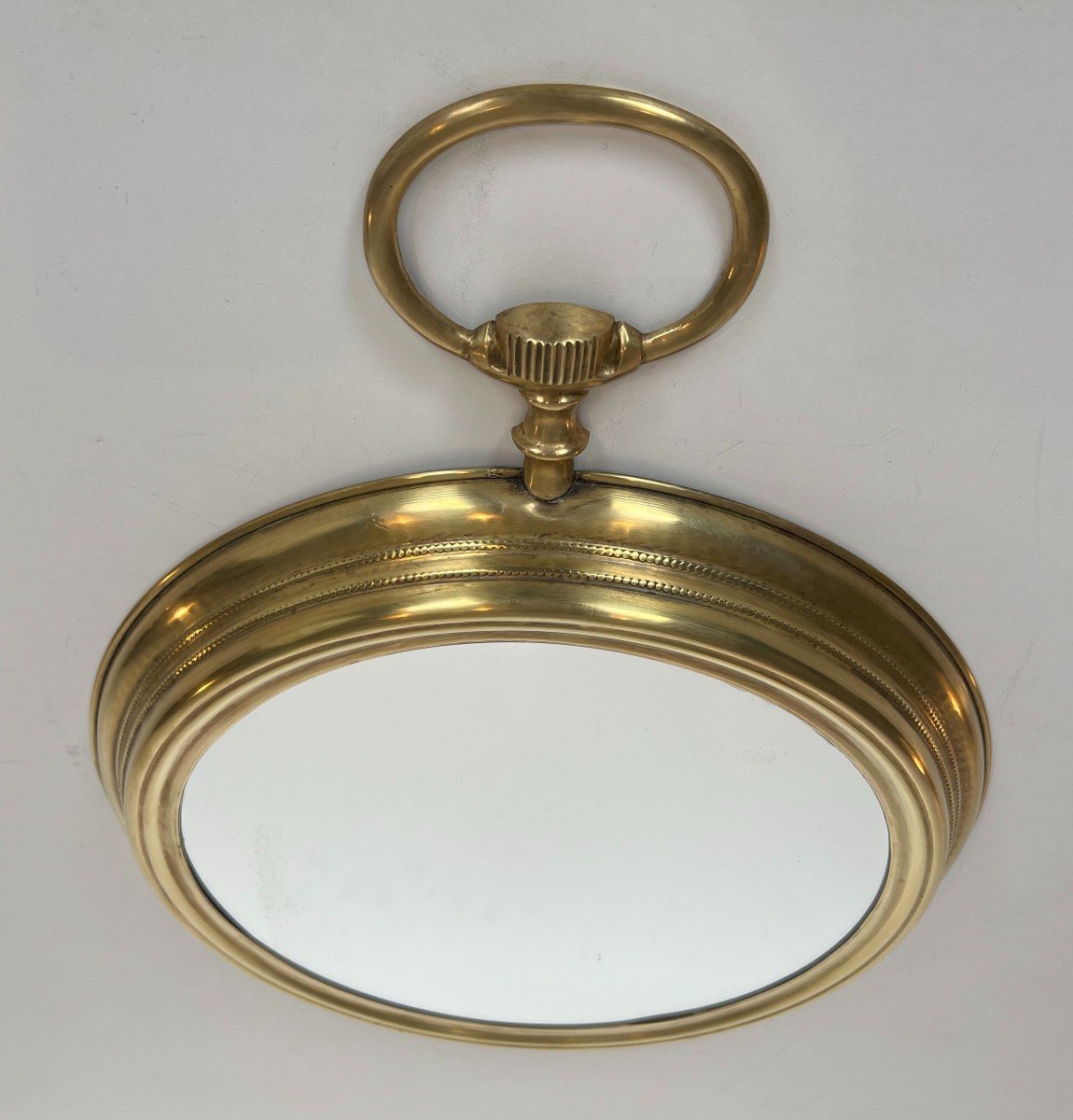 Large Brass Mirror Showing A Pocket Watch. French Work. Circa 1970-photo-4