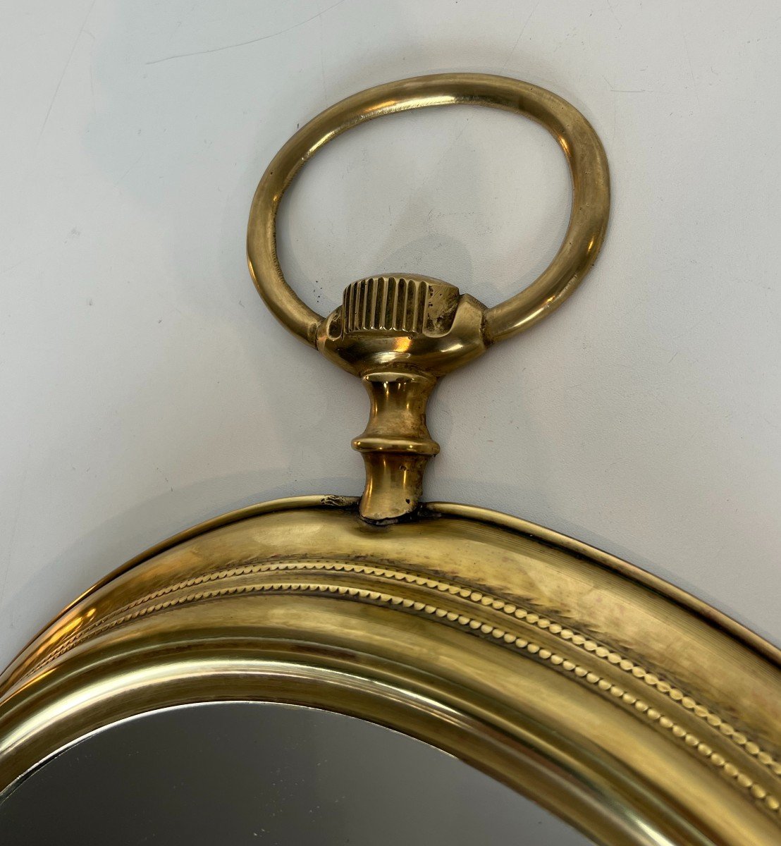 Large Brass Mirror Showing A Pocket Watch. French Work. Circa 1970-photo-3