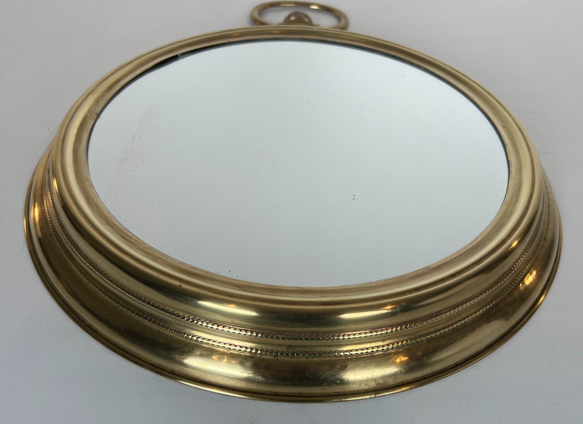 Large Brass Mirror Showing A Pocket Watch. French Work. Circa 1970-photo-4