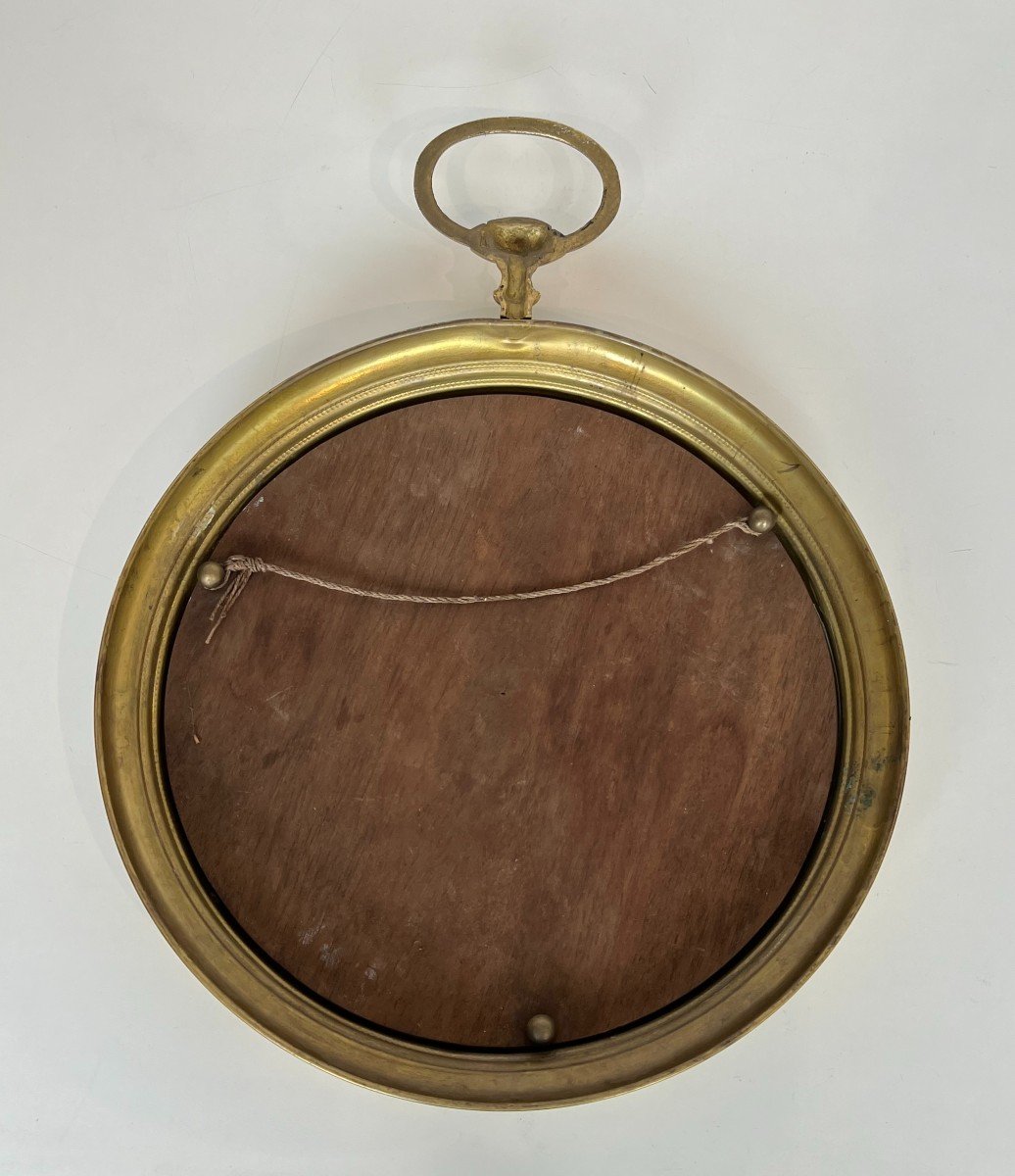 Large Brass Mirror Showing A Pocket Watch. French Work. Circa 1970-photo-6