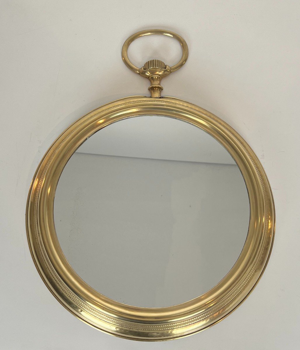 Large Brass Mirror Showing A Pocket Watch. French Work. Circa 1970