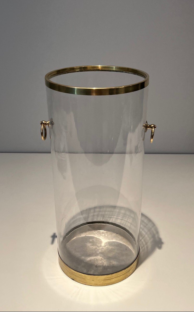 Round Lucite And Brass Umbrella Stand. French Work. Circa 1970-photo-2