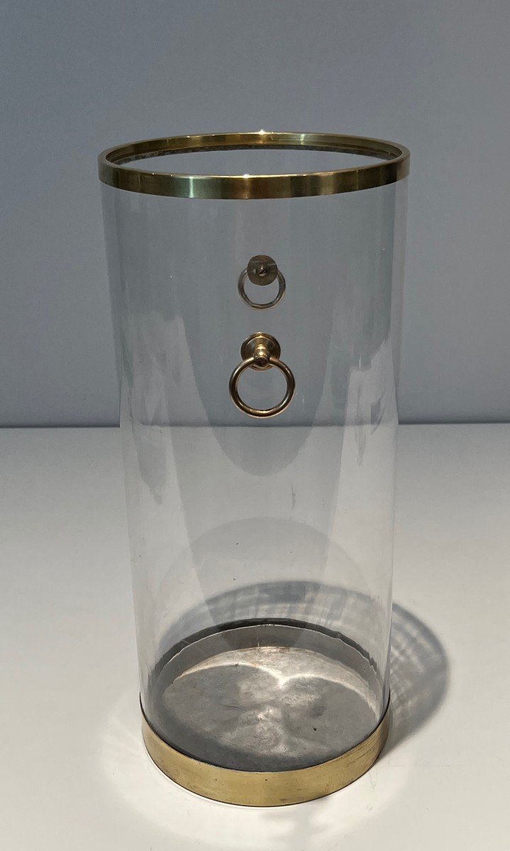 Round Lucite And Brass Umbrella Stand. French Work. Circa 1970-photo-3