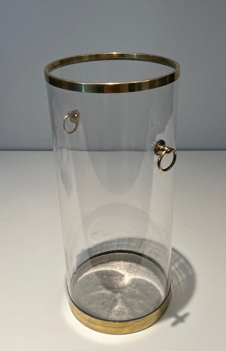 Round Lucite And Brass Umbrella Stand. French Work. Circa 1970-photo-2