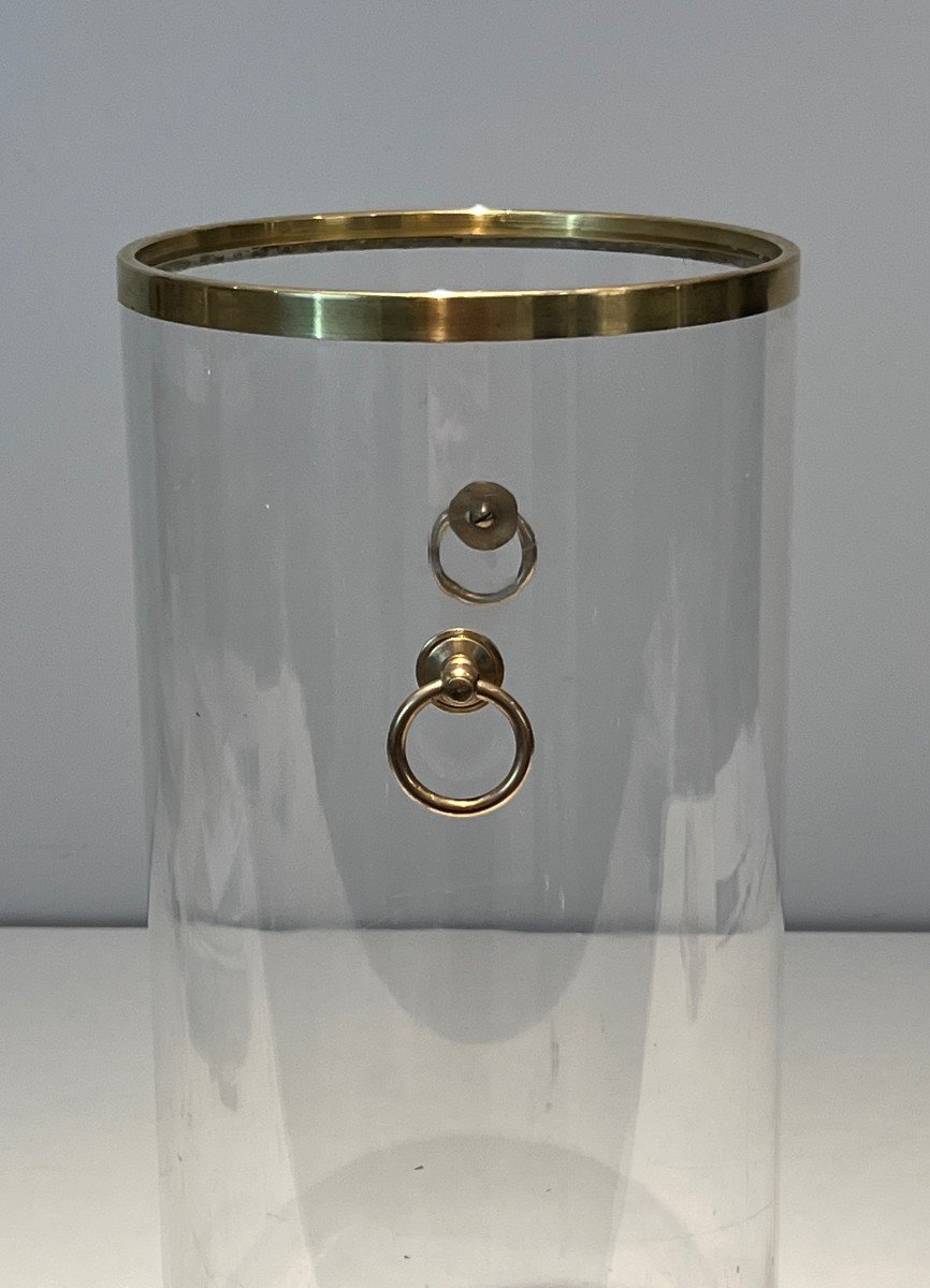 Round Lucite And Brass Umbrella Stand. French Work. Circa 1970-photo-3