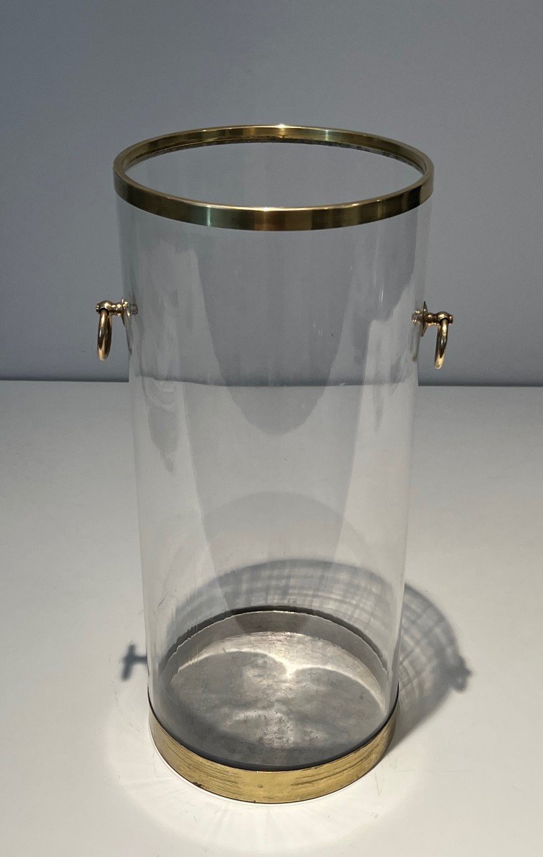 Round Lucite And Brass Umbrella Stand. French Work. Circa 1970-photo-7