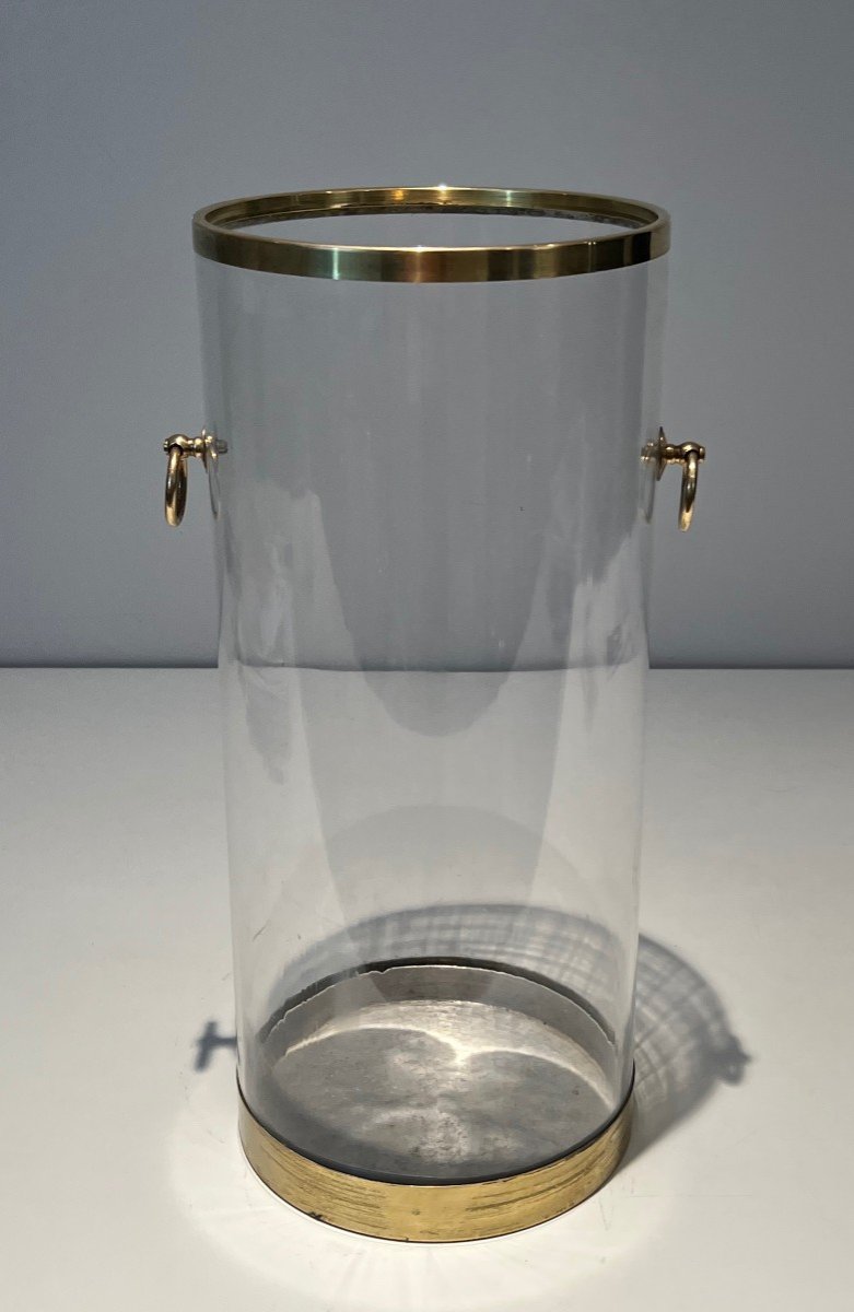 Round Lucite And Brass Umbrella Stand. French Work. Circa 1970-photo-8