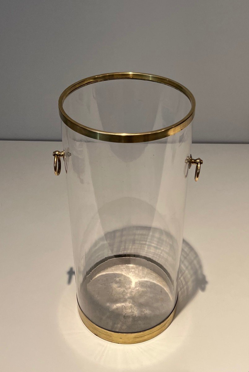 Round Lucite And Brass Umbrella Stand. French Work. Circa 1970