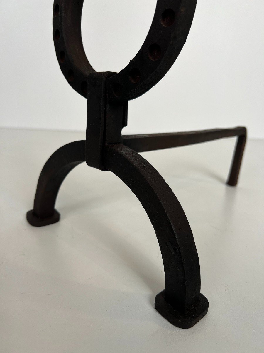 Pair Of Modernist Wrought Iron Andirons. French Work In The Style Of Jacques Adnet. Circa 1950-photo-6