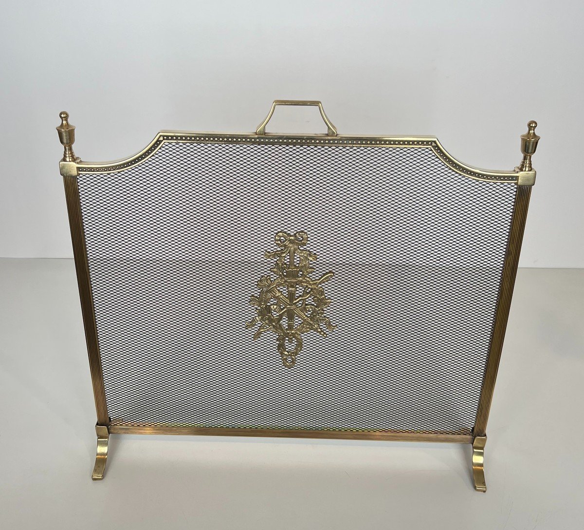  Louis XVI Style Brass Fireplace Screen In The Style Of Maison Jansen-photo-2