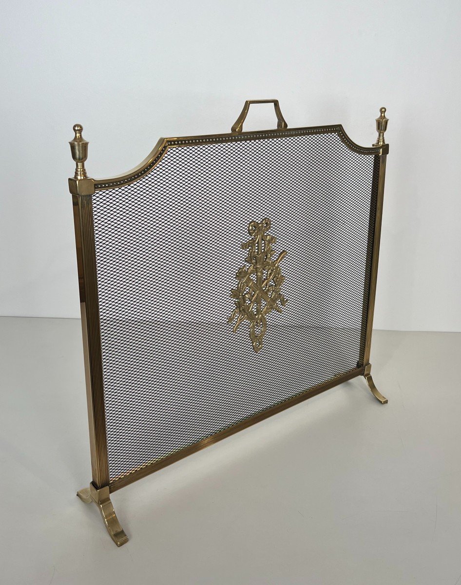  Louis XVI Style Brass Fireplace Screen In The Style Of Maison Jansen-photo-3