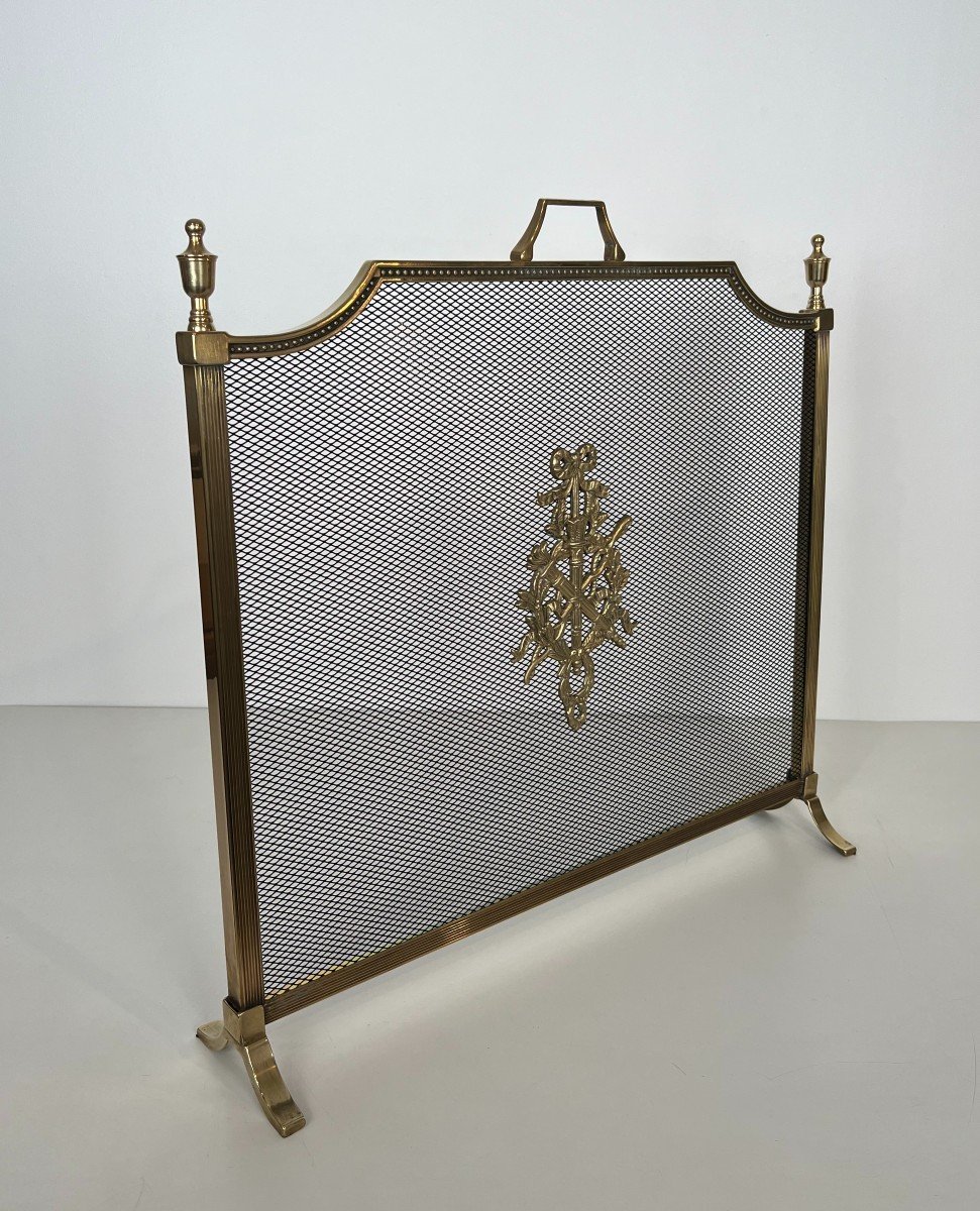  Louis XVI Style Brass Fireplace Screen In The Style Of Maison Jansen-photo-4