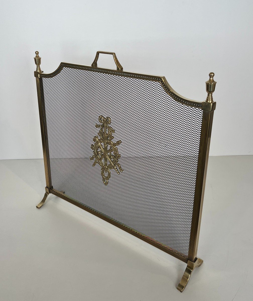  Louis XVI Style Brass Fireplace Screen In The Style Of Maison Jansen-photo-1