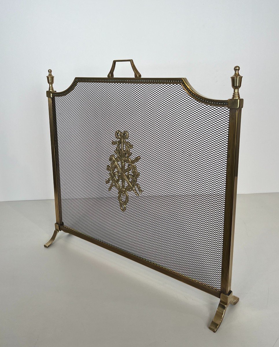  Louis XVI Style Brass Fireplace Screen In The Style Of Maison Jansen-photo-8