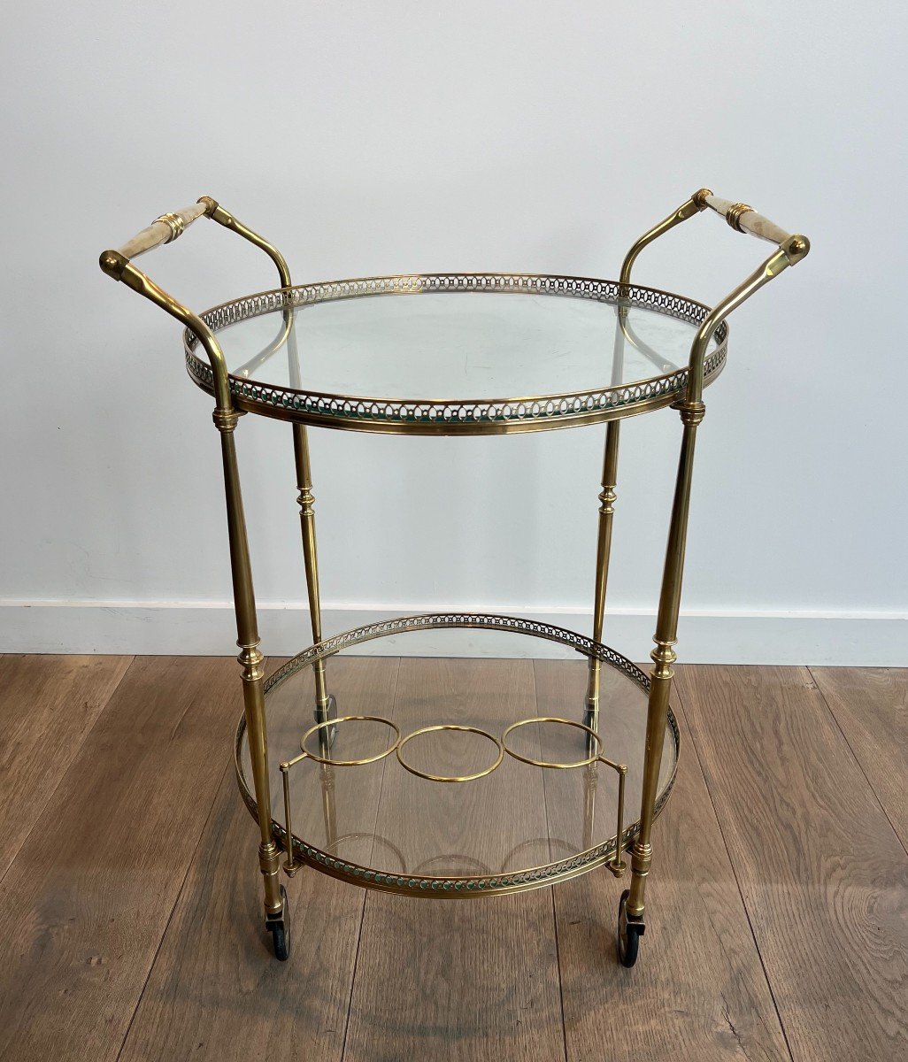 Neoclassical Style Round Brass Drinks Trolley. French Work By Maison Jansen. Circa 1940-photo-2