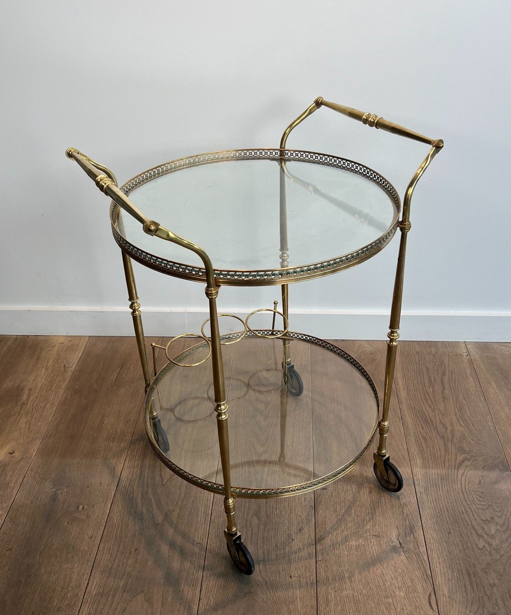 Neoclassical Style Round Brass Drinks Trolley. French Work By Maison Jansen. Circa 1940-photo-3