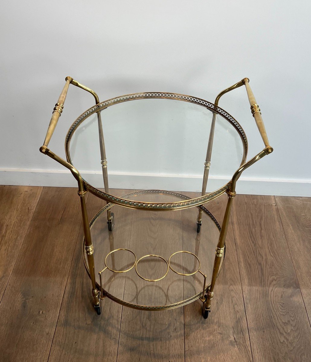 Neoclassical Style Round Brass Drinks Trolley. French Work By Maison Jansen. Circa 1940-photo-7