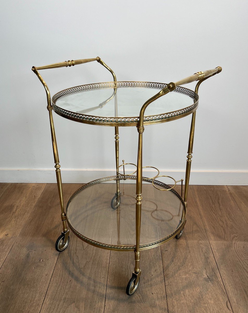 Neoclassical Style Round Brass Drinks Trolley. French Work By Maison Jansen. Circa 1940-photo-8