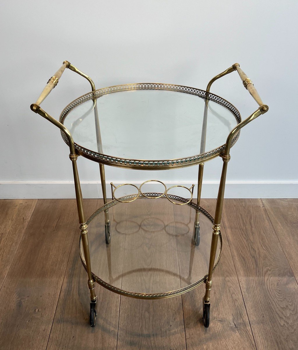 Neoclassical Style Round Brass Drinks Trolley. French Work By Maison Jansen. Circa 1940