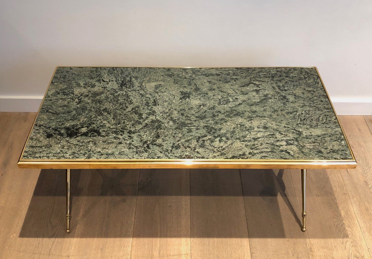 Neoclassical Style Brass Coffee Table With Green Marble Top In The Style Of Raymond Subes-photo-4