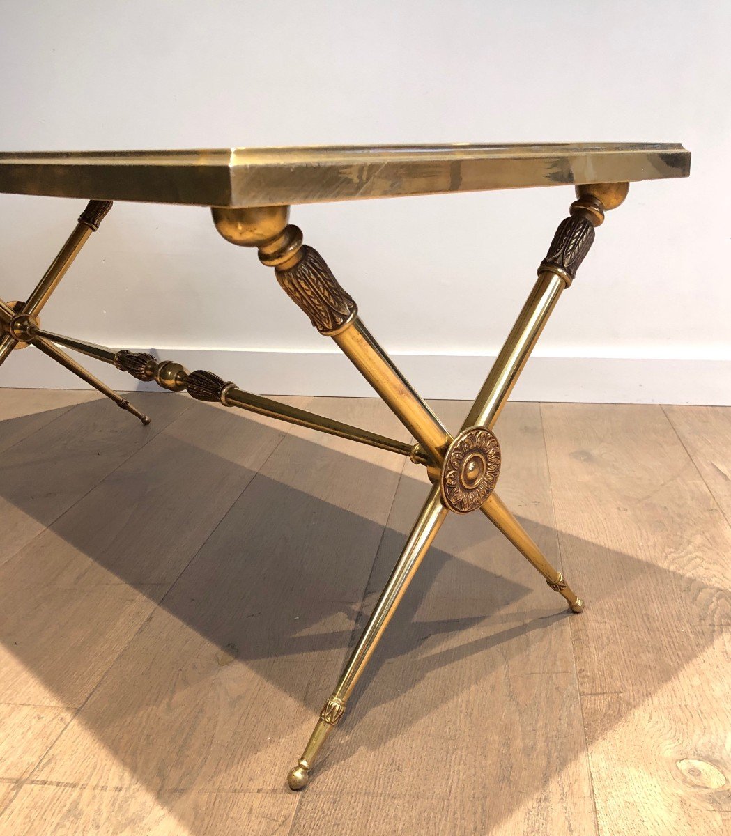 Neoclassical Style Brass Coffee Table With Green Marble Top In The Style Of Raymond Subes-photo-3