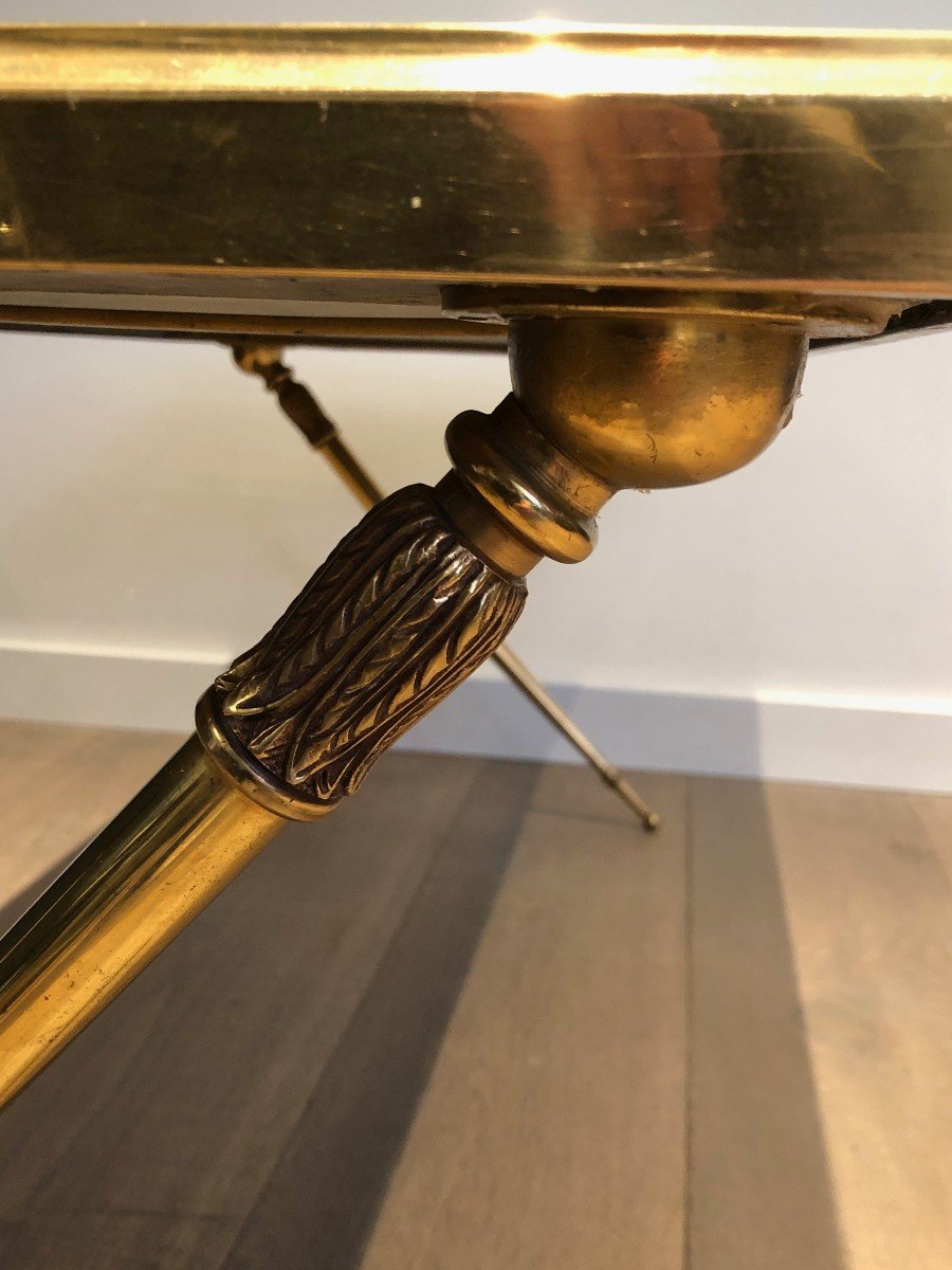 Neoclassical Style Brass Coffee Table With Green Marble Top In The Style Of Raymond Subes-photo-5