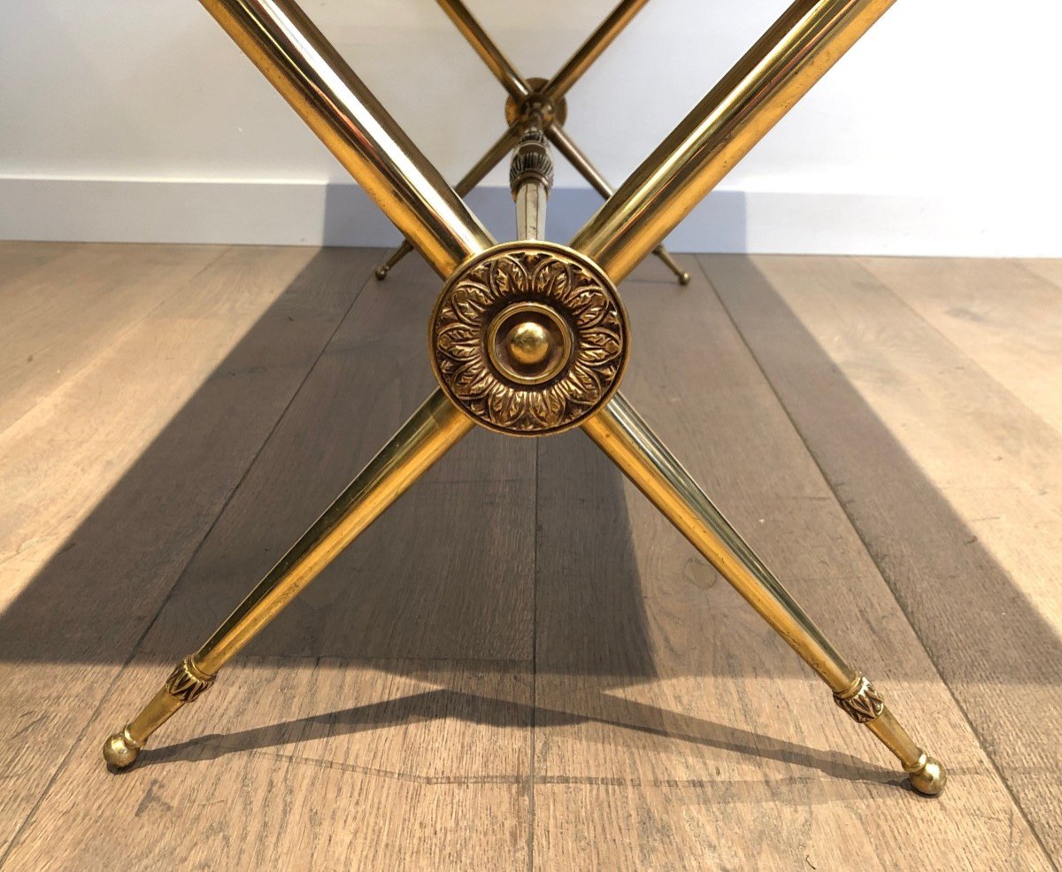 Neoclassical Style Brass Coffee Table With Green Marble Top In The Style Of Raymond Subes-photo-6