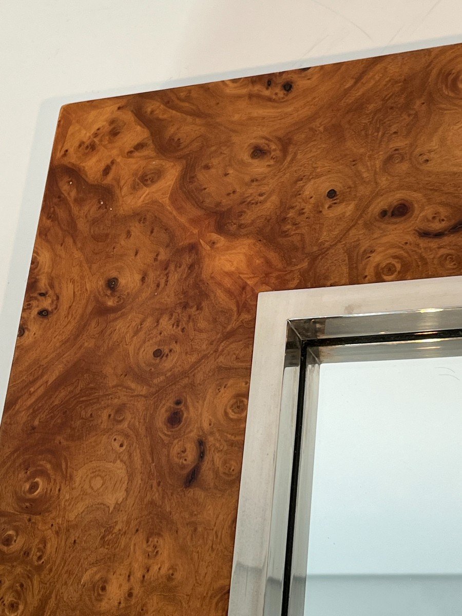 Elm Burl Veneer And Chrome Square Mirror. Italian Work By Willy Rizzo. Circa 1970-photo-1