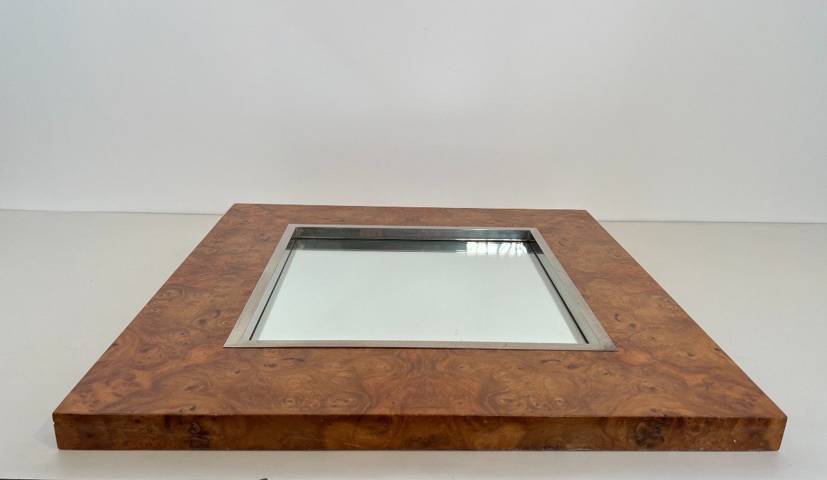 Elm Burl Veneer And Chrome Square Mirror. Italian Work By Willy Rizzo. Circa 1970-photo-7