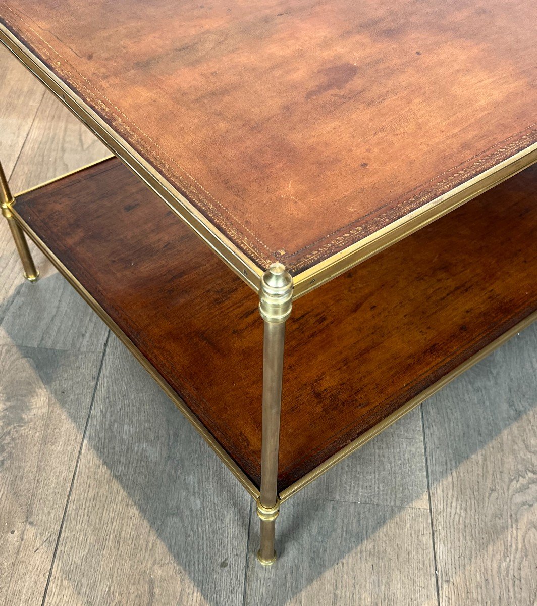 Important Neoclassical Style Brass Coffee Table With Leather Tops. French Work By Maison Jansen-photo-4