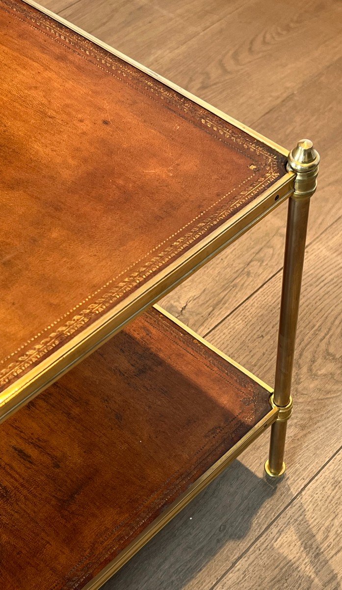 Important Neoclassical Style Brass Coffee Table With Leather Tops. French Work By Maison Jansen-photo-4