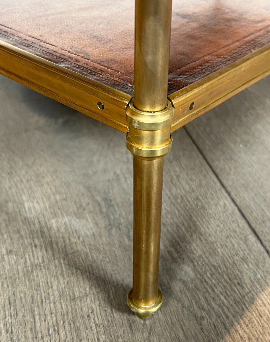 Important Neoclassical Style Brass Coffee Table With Leather Tops. French Work By Maison Jansen-photo-5