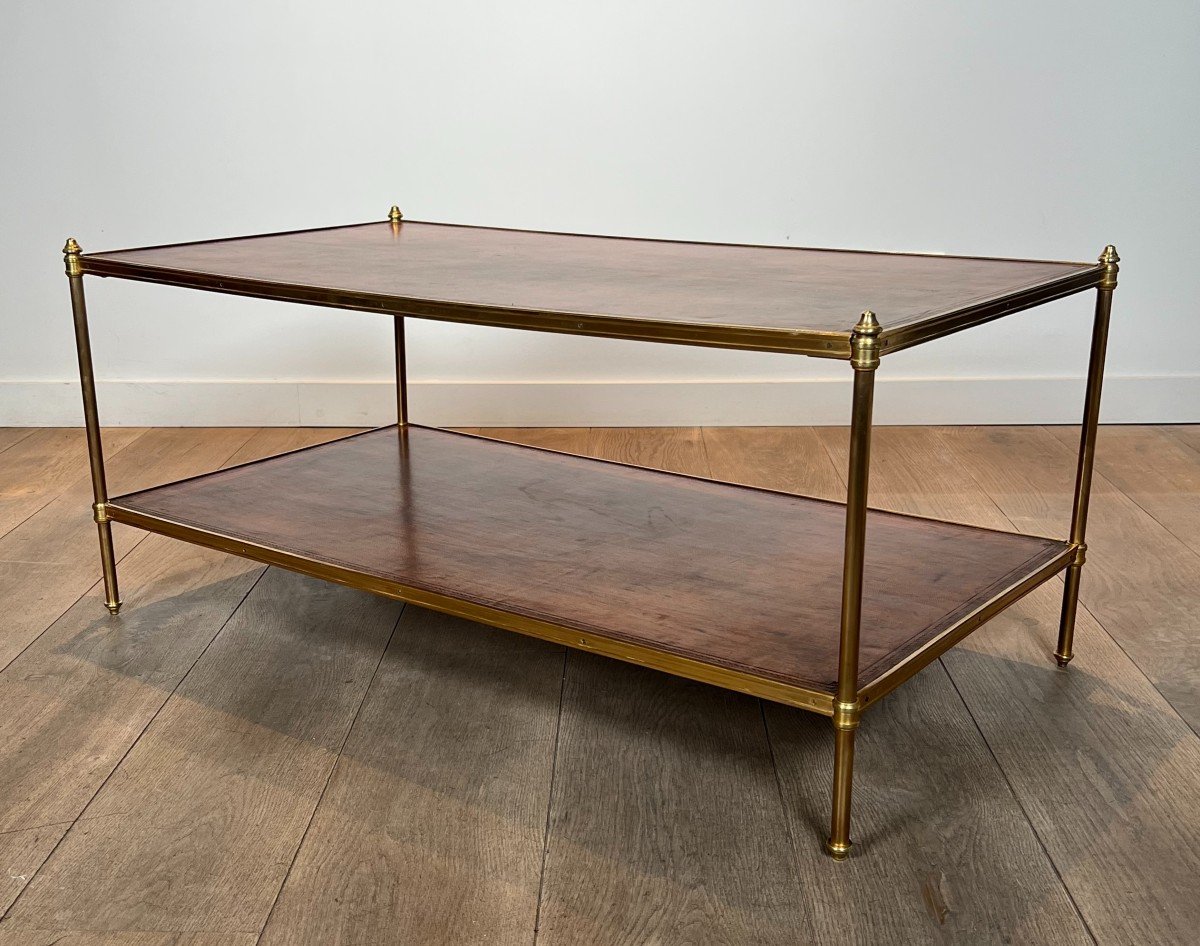 Important Neoclassical Style Brass Coffee Table With Leather Tops. French Work By Maison Jansen-photo-6