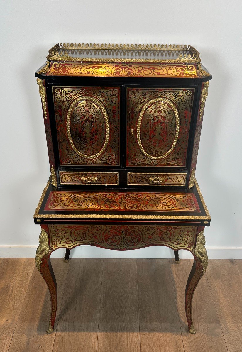 Bonheur Du Jour Desk In Boulle Marquetry From The Napoleon III Period-photo-3