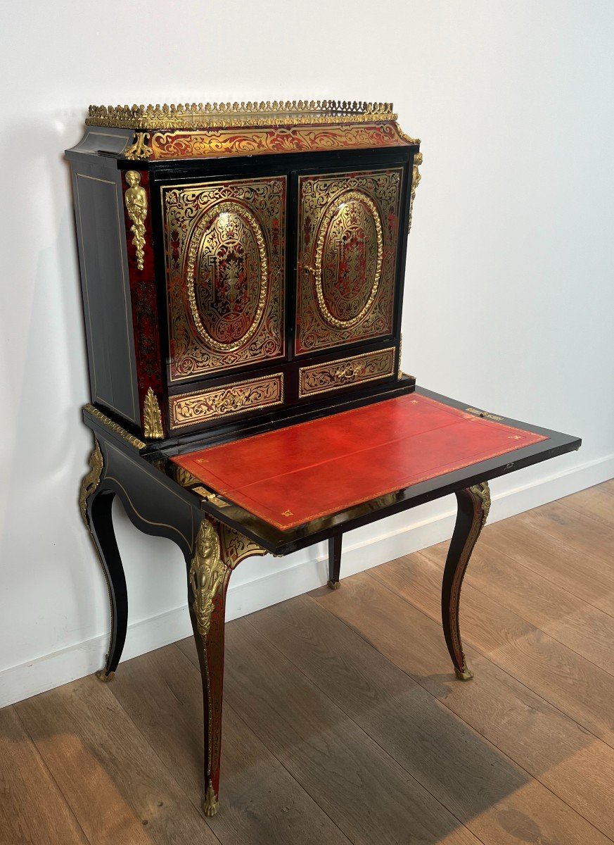 Bonheur Du Jour Desk In Boulle Marquetry From The Napoleon III Period-photo-4